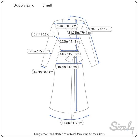 Double Zero Long Sleeve Tie Neck Lined Faux Wrap Pleated Colorblock Dress Small - Picture 7 of 7